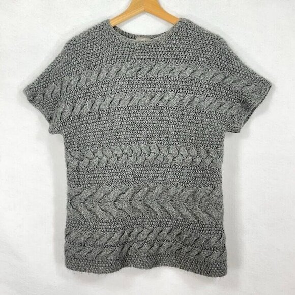 J. Jill Cable Knit Crewneck Sweater Back To School Academia Preppy Cozy Gray L - Picture 1 of 5